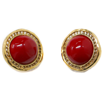CHANEL earrings red gold color stone metal combination here mark VINTAGE vintage
