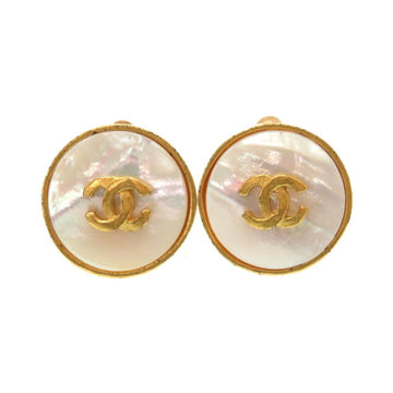 Chanel Vintage Shell Coco Mark 95A Gold Earrings Accessories