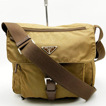 PRADA Shoulder Bag Crossbody Nylon Triangle Logo Brown Ladies Men's Fashion USED