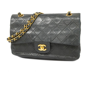 Chanel Matelasse W Flap W Chain Lambskin Women's Leather Shoulder Bag Black