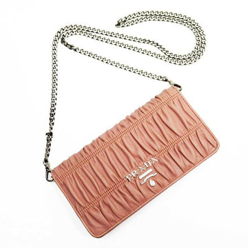 Prada Shoulder Bag Wallet Pink Silver Leather