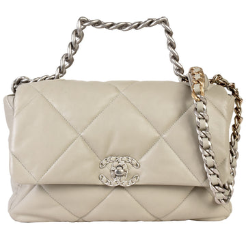 CHANEL Dizeneuf 19 Large Matelasse Coco Mark 2way Handbag Chain Shoulder Bag Lambskin Gray Silver/AS1161