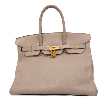 HERMES Handbag Birkin 35 C engraved Togo Tourtiere Gray Gold Hardware Women's