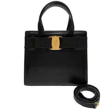 SALVATORE FERRAGAMO Vara Ribbon Hardware Calf Leather Genuine 2way Mini Shoulder Bag Handbag Black