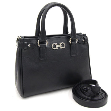Salvatore Ferragamo Ferragamo 2WAY Handbag Double Gancini 21 E235 Leather Black Shoulder Bag Ladies Mini Small