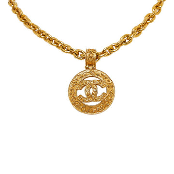 CHANEL coco mark round necklace gold plated ladies