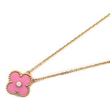 VAN CLEEF & ARPELS Vintage Alhambra Pink Sable 1P Diamond Necklace Necklace Pink Clear K18PG[Rose Gold] Pink sable