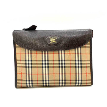 BURBERRY Bag 's Second Brown Tea Multicolor Nova Check Shadow Horse Clutch Pouch Ladies Canvas x Leather