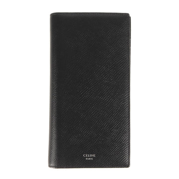 CELINE Current Model Grained Calfskin Vertical Wallet with Coin Compartment 10C863BEN.38SI P-SD-1231 Bifold Long Black 9.5 X 18 CM
