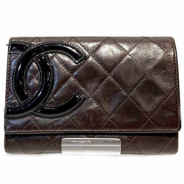 CHANEL Cambon Line Coco Mark BD9108 Leather Brown Bifold Wallet Ladies