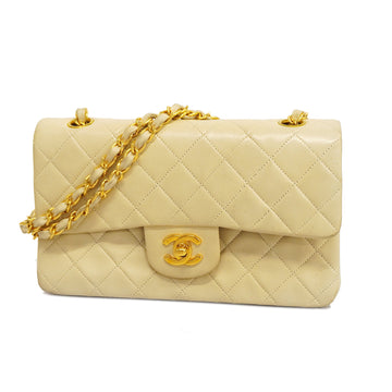 CHANELAuth  W Flap W Chain Women's Leather Shoulder Bag Ivory
