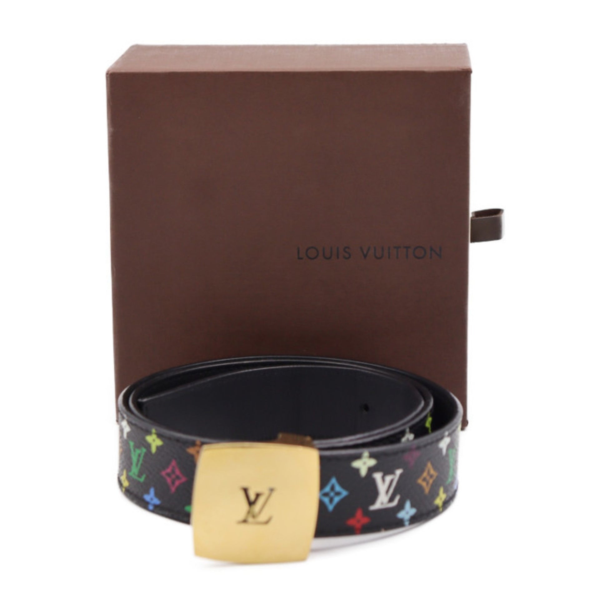 LOUIS VUITTON Louis Vuitton Sun Tulle LV cut belt M6890 notation size 80/32  monogram multicolor Noir black gold metal fittings