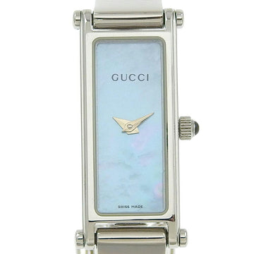 GUCCI Watch 1500L Stainless Steel Swiss Made Silver Quartz Analog Display Blue Shell Dial Ladies