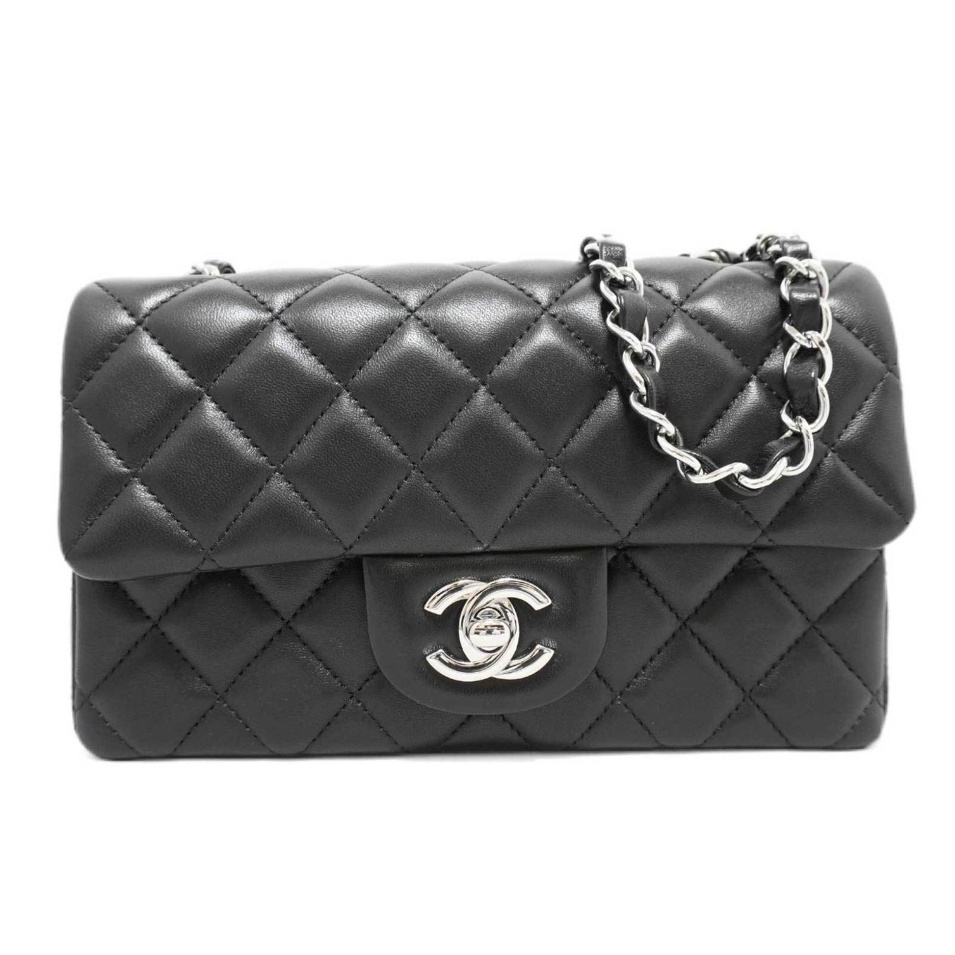 CHANEL Full Chain Flap Shoulder Bag Black Clutch Quilted Lambskin