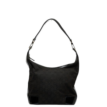 GUCCI GG Canvas One Shoulder Bag 001 4204 Black Patent Leather Women's