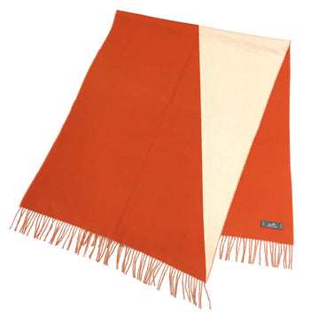 HERMES cashmere stole shawl orange x ivory blanket men's women's muffler
