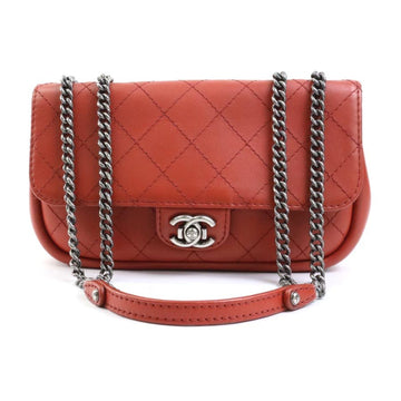 CHANEL Shoulder Bag Matelasse Leather/Metal Red Ladies