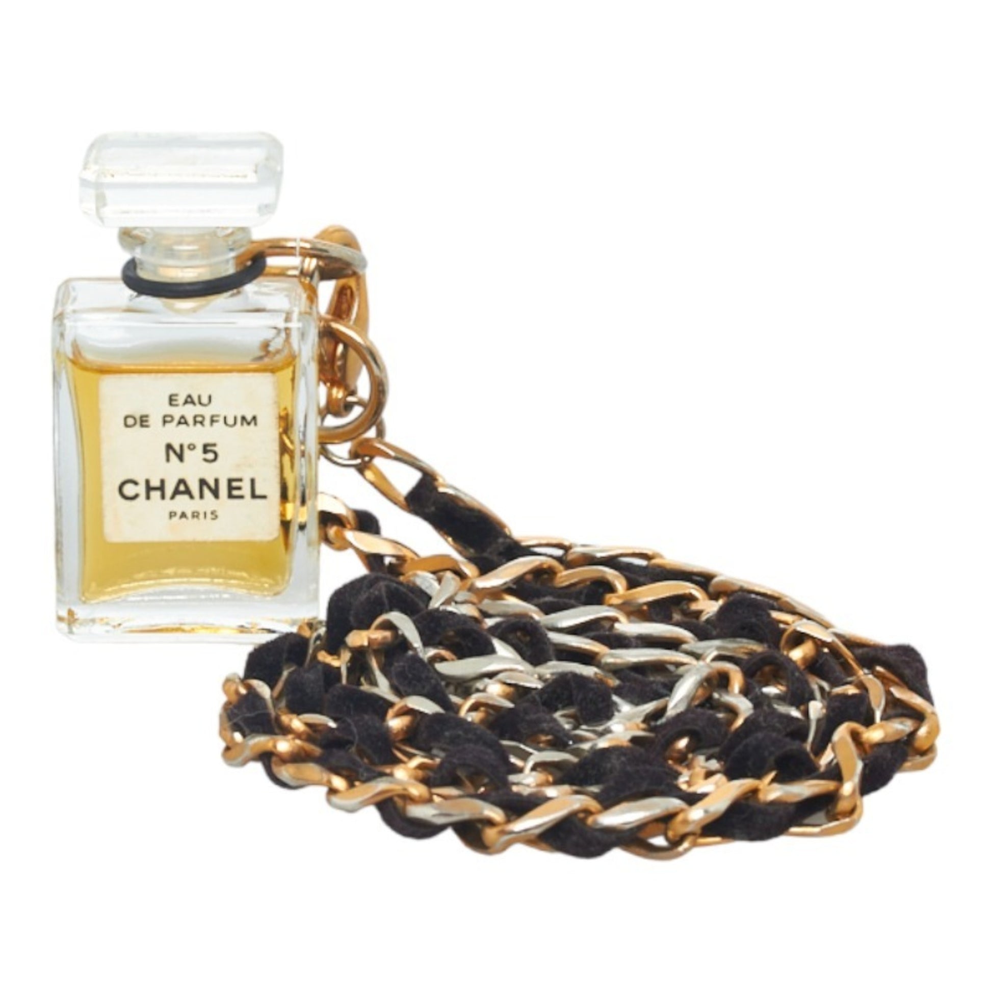 CHANEL NO.5 Motif Parfum Bottle Necklace Gold Black Glass Plated Ladie