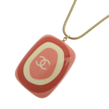 CHANEL Coco Mark Long Necklace Gold/Pink Ladies