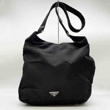 PRADA shoulder bag diagonal triangular plate logo white tag black nylon men's women's USED