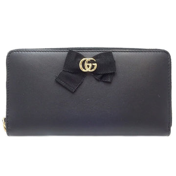 GUCCI Round Zipper 453819 Long Wallet GG Marmont Leather Black 083877