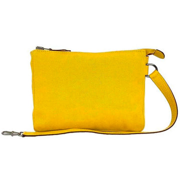 HERMES Pouch Yellow with Strap Canvas Leather  Square Women's Men's Accessories