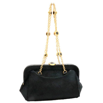 Bvlgari Chain Shoulder Bag Ladies Black Gold Metal Fittings Clasp Harako x Leather BVLGARI
