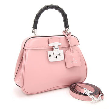 Gucci 2WAY Handbag Bamboo Lady Lock 353522 Light Pink Calf Leather Shoulder Women