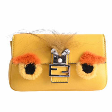 Fendi Leather Micro Bucket Nappa Application Bag Bugs Chain Shoulder Pouch Yellow