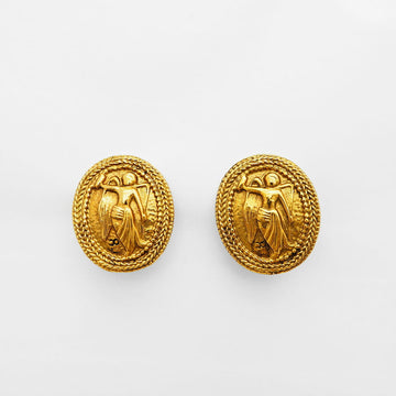 CHANEL Vintage Angel Earrings Gold Oval