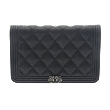 CHANEL Boy  Chain Wallet Gray Tone A80287 Women's Caviar Skin Shoulder Bag