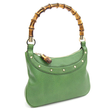 Gucci One Shoulder Bag Bamboo 137378 Green Leather Women's Handbag Studs GUCCI