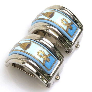 HERMES Earrings Cloisonne Metal/Enamel Silver/Blue/Gold Women's