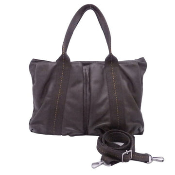 HERMES handbag shoulder bag caravan horizontal MM dark brown leather x canvas women's men's