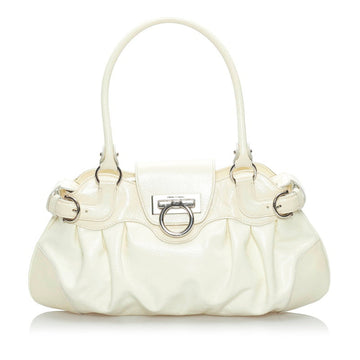 Salvatore Ferragamo Gancini Handbag AU-21 6317 White Patent Leather Ladies