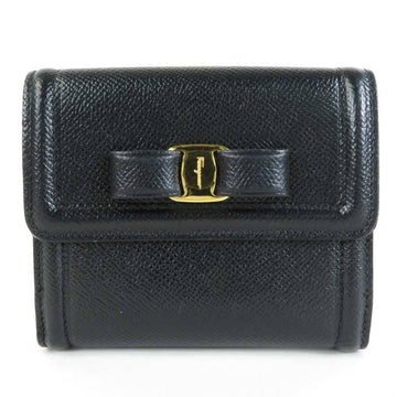 SALVATORE FERRAGAMO bi-fold wallet vara ribbon leather black gold ladies