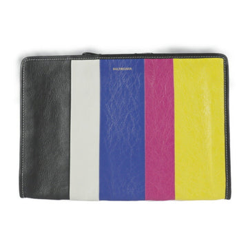 Balenciaga BAZAR POUCH bazaar pouch clutch bag 443658 leather black white blue pink yellow multicolor silver metal fittings round fastener second