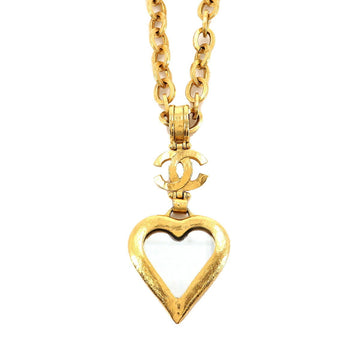 Chanel Heart Mirror Coco Mark Long Necklace Gold 95P Vintage