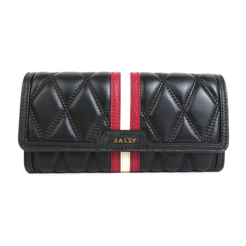 BALLY Long Wallet Leather Black x Red White Women's