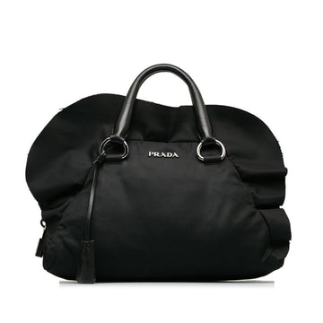 PRADA Frill Handbag BL0546 Black Nylon Women's