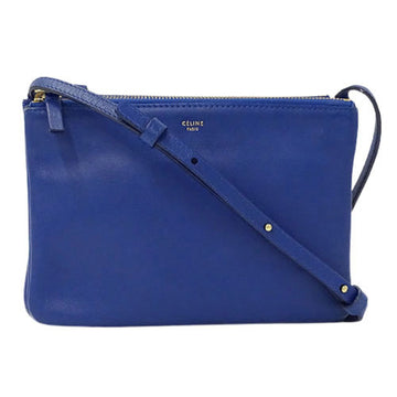 Celine Bag Ladies Shoulder Trio Small Leather Blue Pochette