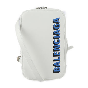 Balenciaga CASH ZIP PHONE HOLDER phone holder shoulder bag 618189 calf leather white blue silver hardware crossbody