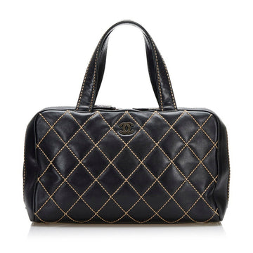 Chanel wild stitch handbag black leather ladies CHANEL
