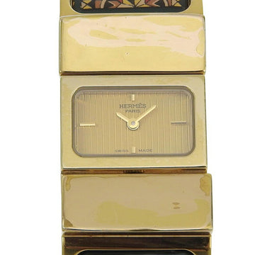 HERMES Location Watch Cloisonne LO1.201 Gold Plated Swiss Made Green Quartz Analog Display Dial Ladies