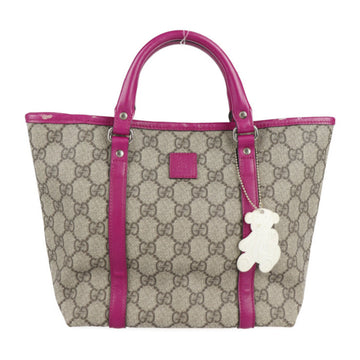 Gucci Handbag 297557 GG Supreme Canvas Leather Beige Ebony Purple Series Mini Tote Bag Bear Charm