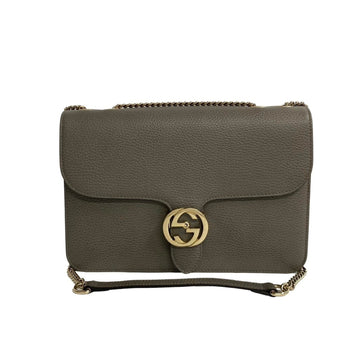 GUCCI Interlocking GG Logo Leather Genuine Chain 2way Handbag Mini Shoulder Bag Gray 29877
