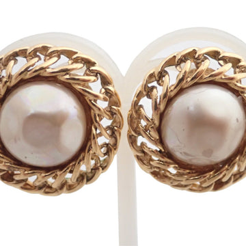 CHANEL Earrings Gold x White Metal Material Fake Pearl Women's