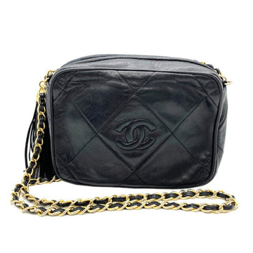 CHANEL Chain Shoulder Bag Lambskin Black Pochette