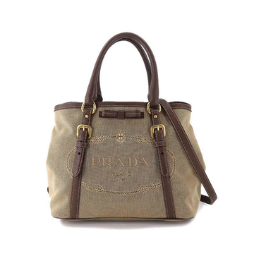 Prada logo jacquard 2way Thoth shoulder bag canvas leather beige brown BN1841 Logo Jacquard Bag