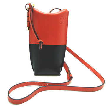 LOEWE Gate Pocket Women's Shoulder Bag 113.54IZ42 Leather Orange x Black